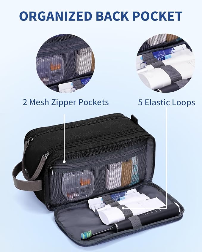 WANDF Toiletry Bag for Men Travel Toiletry Organizer Canvas and Leather Dopp - Image 6