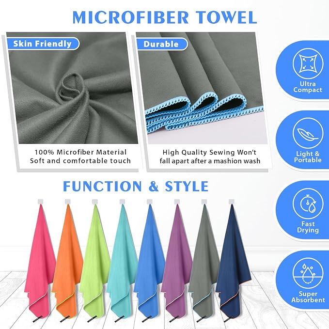 HOEAAS 2 Pack Microfiber Camping Towels, Quick Dry Towel, Super Absorbent Ultra - Image 5