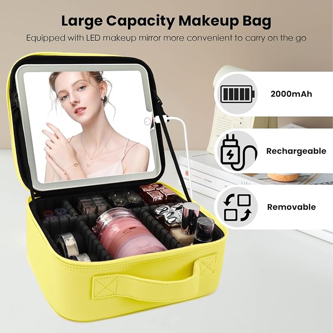 Travel Makeup Bag with LED Mirror and Light Travel Makeup Case Cosmetic - Image 3