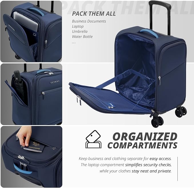 Verage Under Seat Luggage with Wheels, Softside Small Suitcase Spinner Carry On - Image 4