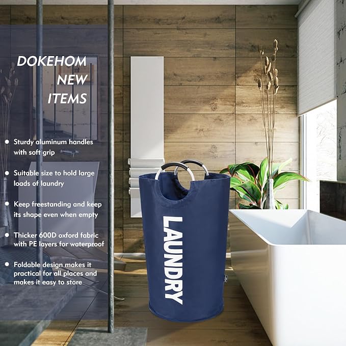 DOKEHOM 90L Large Laundry Basket, Collapsible Laundry Bag, Freestanding Tall - Image 2