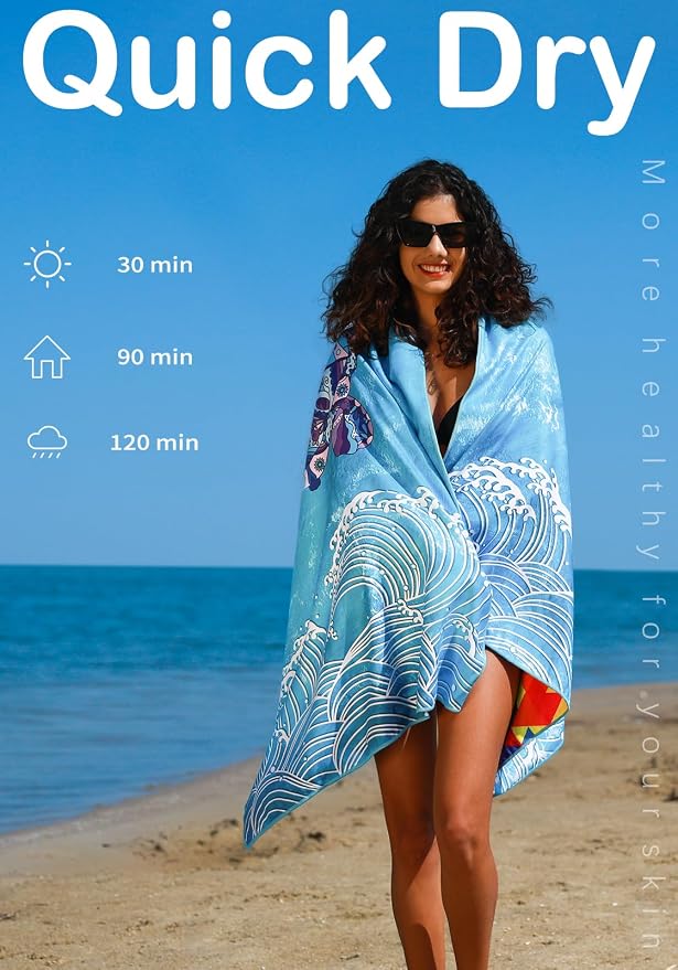 Microfiber Lightweight Beach Towel Sand Free Quick Dry Absorbent Thin Compact - Image 5