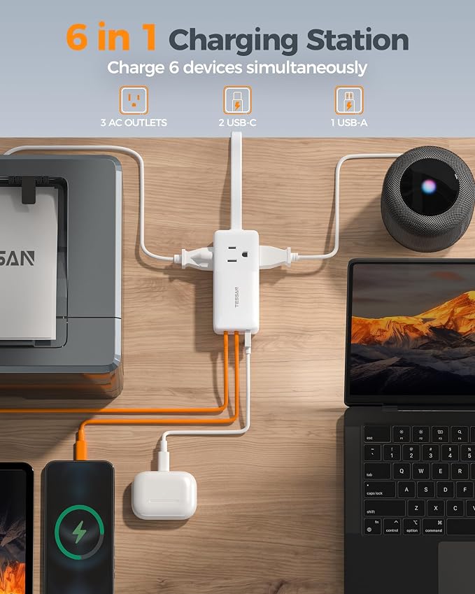 TESSAN USB Charging Station PD 30W, Flat Plug USB C Charger Blocks - Image 2