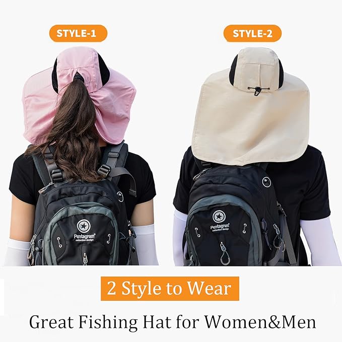 Sun Hat for Men Women with Neck Flap, UPF 50+ UV Protective Hiking Fishing Hats - Image 3