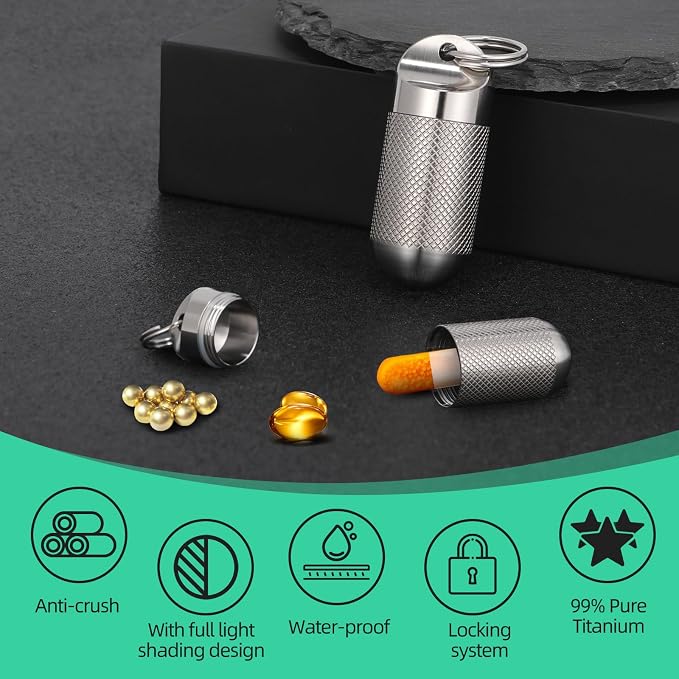 Titanium Keychain Pill Holder Waterproof Lightweight Portable Pocket Mini Pill - Image 4