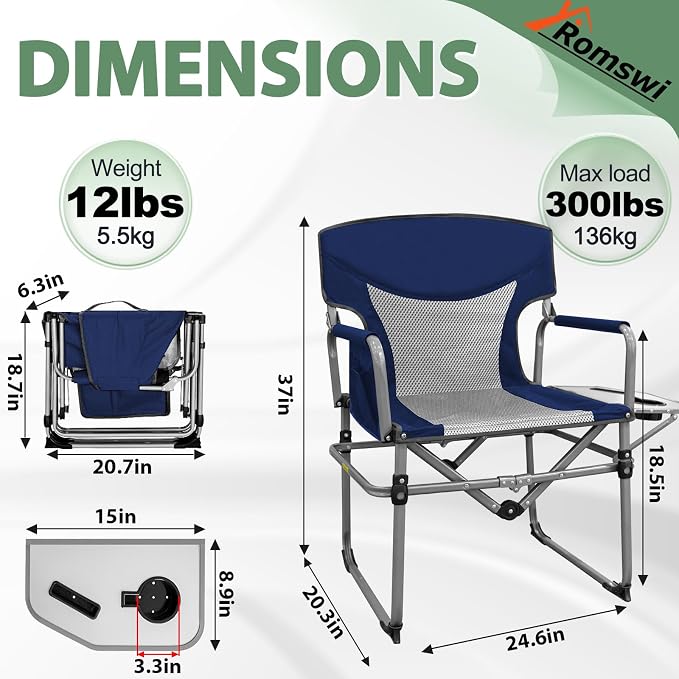 Romswi 2PK Folding Director Chairs, Camping Chair - Image 2