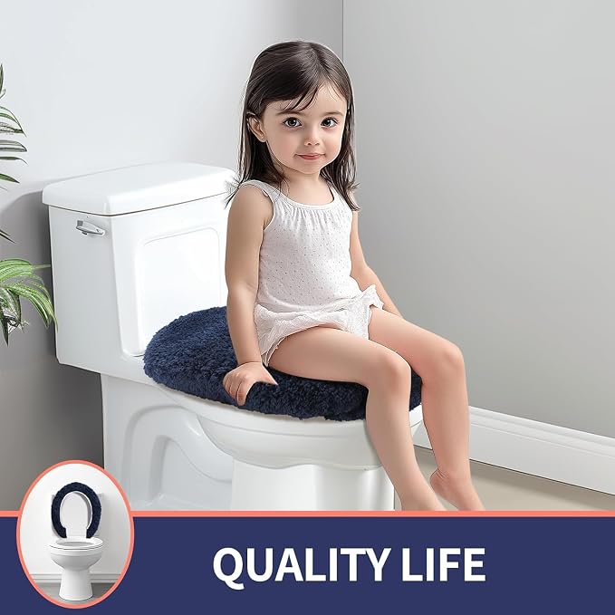 Microfiber Elongated Toilet Seat Cover 19.5"x 15" Machine Washable Solid Toilet - Image 5