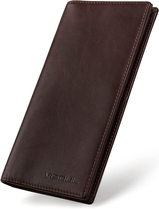 VISOUL Mens Leather Long Checkbook Bifold Wallets by VISOUL