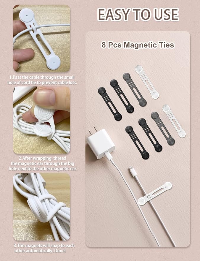 Kanemc 8 Pack Magnetic Twist Ties, Silicone Cord Organizer Magnet Reusable - Image 3
