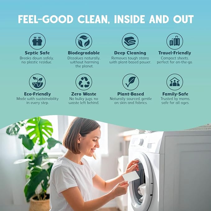 QLEAN Laundry Detergent Sheets – Travel-Friendly, HE & Standard Washer Safe - Image 7