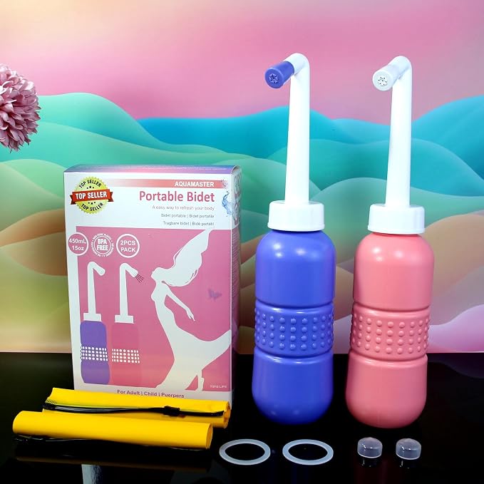 2PCS Pink+Blue Portable Bidets +Water Seal Cap - 15oz Peri Bottle - Image 3