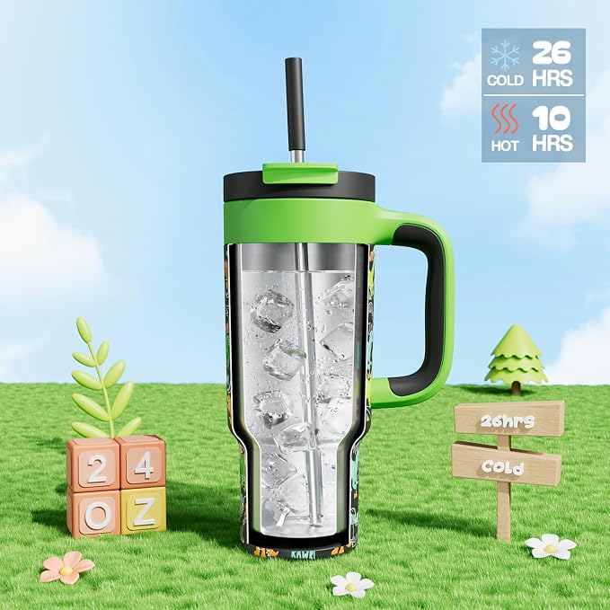 24 oz Kids Tumbler with Straw for Boys: Leakproof, Cold for 26 Hrs, Hot for 10 - Image 2
