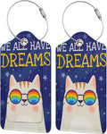 2 Cute Cat with Rainbow in Eye Glasses Luggage Tags, We All Have Dreams by OUZPGAQ