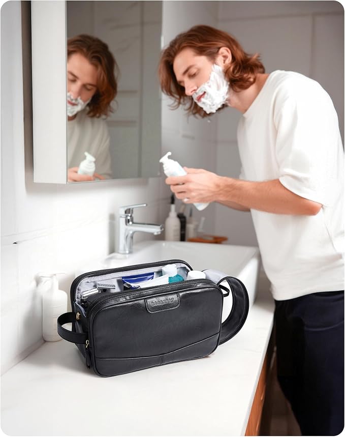 BAGSMART Toiletry Bag for Men, PU Leather Travel Bag for Toiletries, Dopp Kit - Image 6