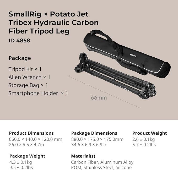SmallRig x Potato Jet Tribex Hydraulic Carbon Fiber Tripod Fast Extend Camera - Image 7