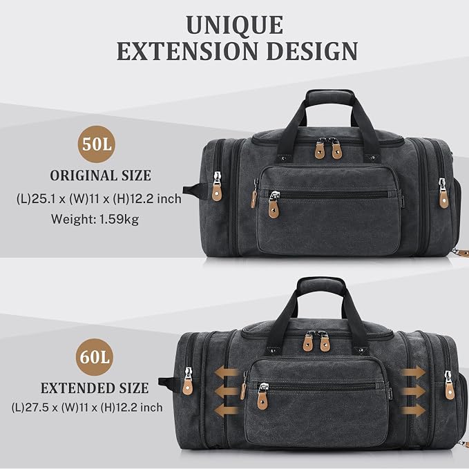 Gonex Canvas Duffle Bag 60L Travel Duffel Overnight Weekend Bag - Image 5
