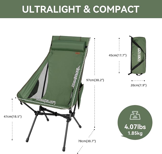 Portable High Back Camping Chair, Support Heavy Duty 440 lbs, Lightweight - Image 3