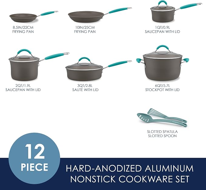 Rachael Ray Cucina Hard Anodized Nonstick Cookware Pots and Pans Set, 12 Piece - Image 2