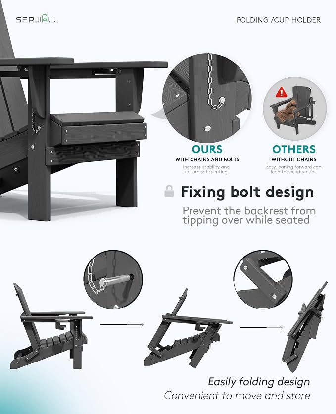 SERWALL Foldable Adirondack Chair Set of 4, HDPE Adirondack Chair - Image 6