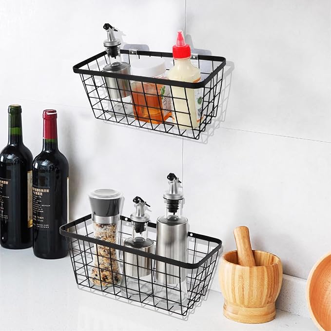4 set Hanging Wall Basket Organizer, Over the Cabinet Door Wire Baskets - Image 4