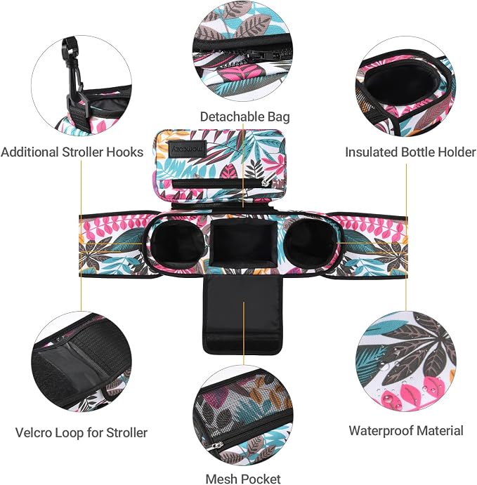 Momcozy Universal Stroller Organizer, 2 Insulated Cup Holders, Removable Zip - Image 5