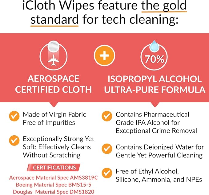 iCloth 70% Isopropyl Alcohol Large Screen and Electronics Wipes, Streak-Free - Image 8