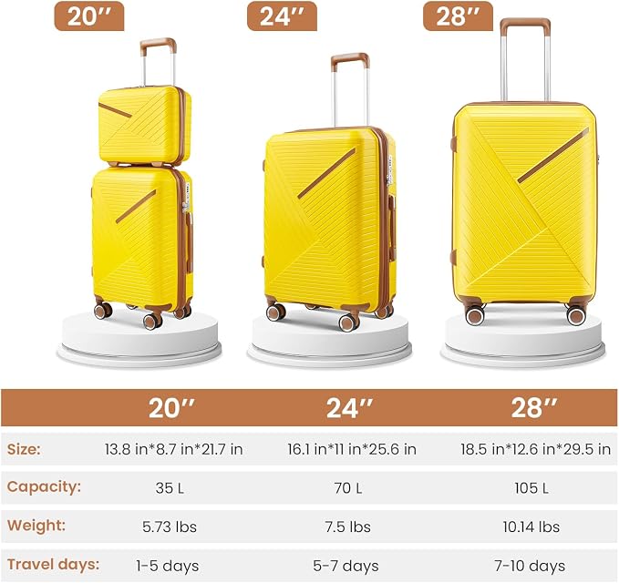 Campfun Luggage Sets 4 Piece, Expandable Carry On Luggage Set Hardshell PP - Image 2