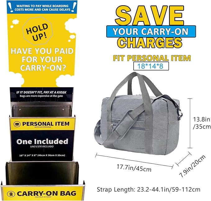 For Spirit Airlines Personal Item Bag 18x14x8 in Underseat Carry-on Luggage - Image 3