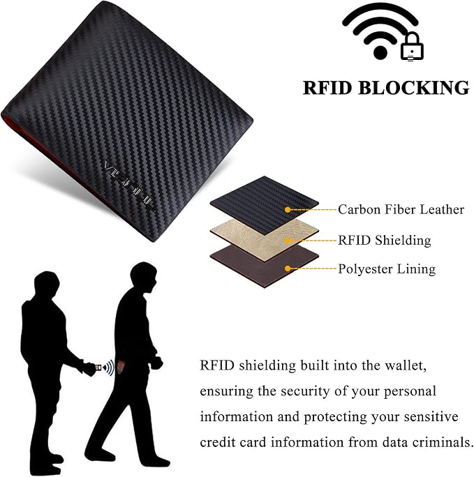 VISOUL Mens Bifold Wallet with 2 ID Windows Carbon Fiber Leather, RFID Blocking - Image 5