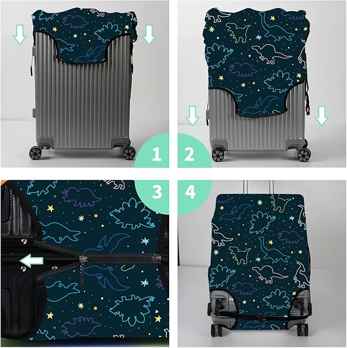 Luggage Cover Suitcase Protector Plus 1 Luggage Tag, Dinosaurs Space Travel - Image 7