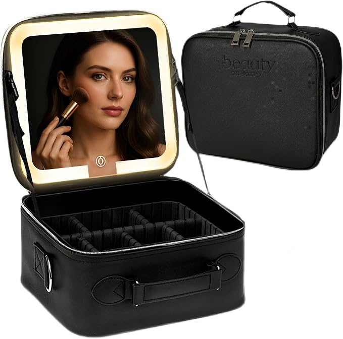 Makeup Bag with LED Mirror, PU Leather Makeup Case by BeautyOnBoard