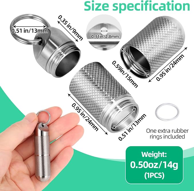 Titanium Keychain Pill Holder Waterproof Lightweight Portable Pocket Mini Pill - Image 2