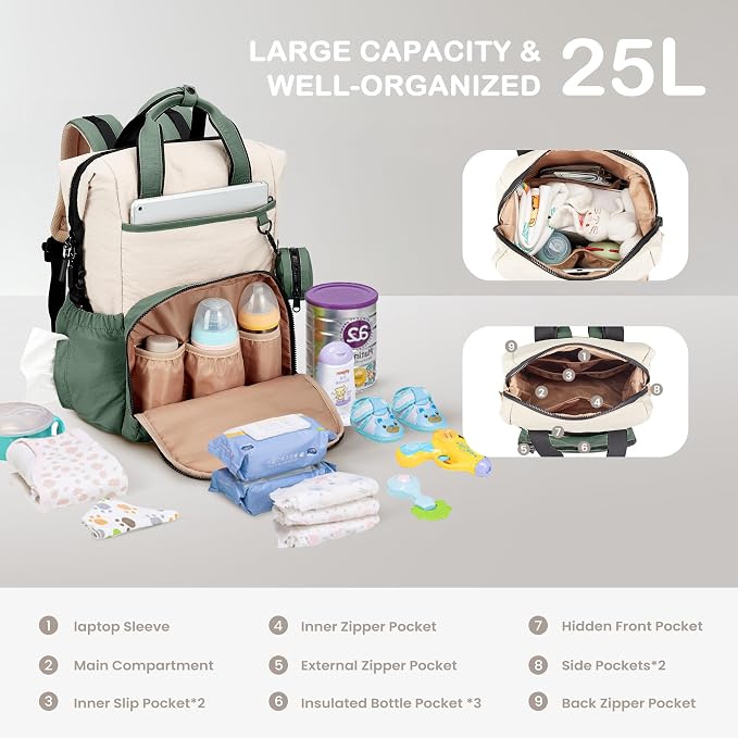 VONAL Diaper Bag Backpack, Lightweight Baby Diaper Bags, Travel Large Diaper Bag - Image 3