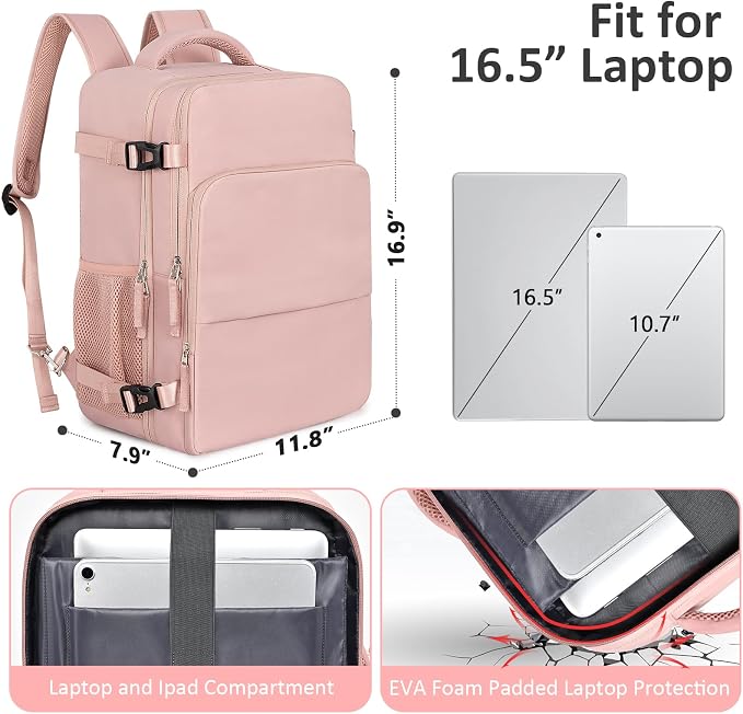 Travel Backpack for Women Men, Travel Laptop Backpack w/USB Charging Port - Image 2