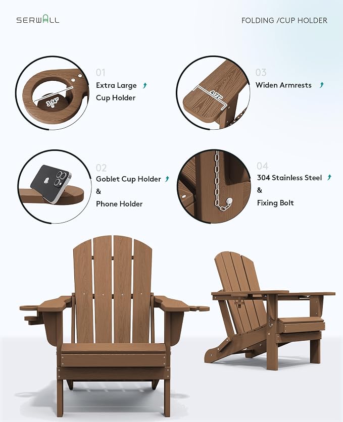 SERWALL Adirondack Chair with Cup Holders - Image 8