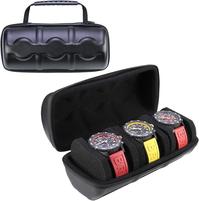 Juntan 3 Slots Hard Watch Travel Case, Portable PU Leather Zipper Storage by JuntanWatchBands