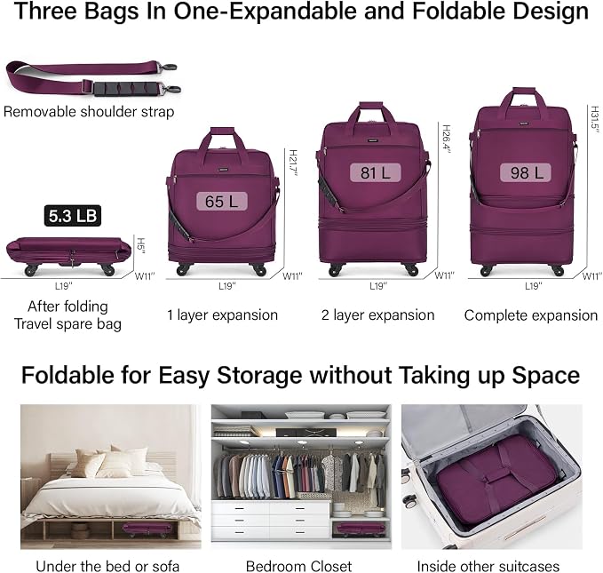 Hanke Suitcases with Wheels Expandable Foldable Luggage Bag Suitcase - Image 2