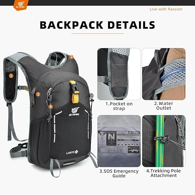 SKYSPER Small Hiking Backpack - 25L Travel Daypack Lightweight Bag Water - Image 4