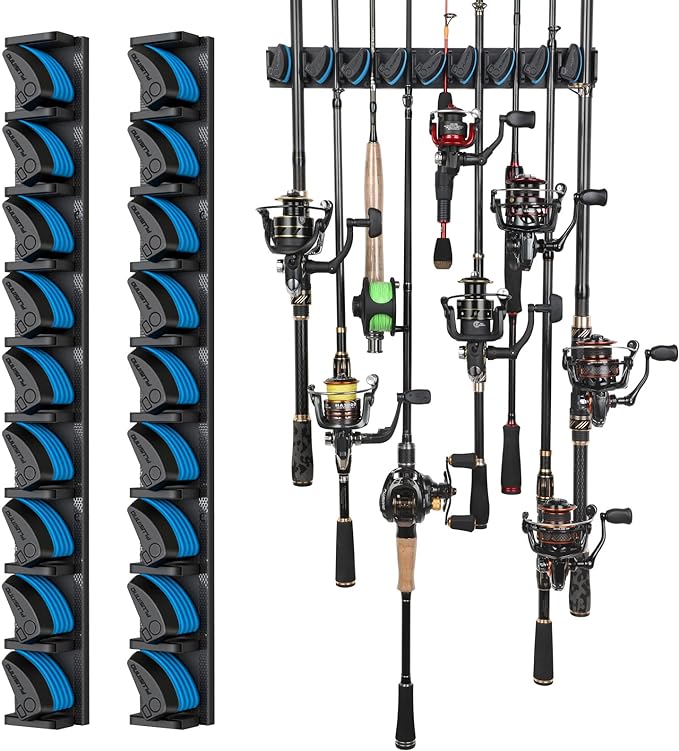 PLUSINNO 2 pack Vertical Fishing Rod rack, Wall Mounted Fishing Rod holder by PLUSINNO