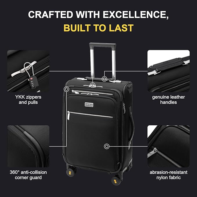 LEVEL8 Carry On Luggage with Compartment, 20 Inch Softside Expandable Travel - Image 3