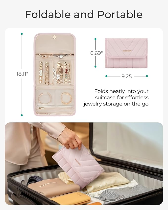 BAGSMART Travel Jewelry Organizer Case, Foldable Jewelry Roll - Image 6