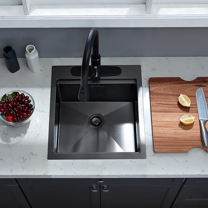 Kitchen Sink, 17 x 19 Inch Drop in Bar Sink Gunmetal Black Stainless Steel - Image 3