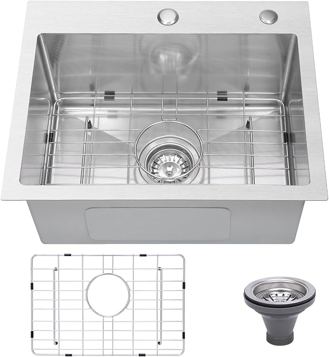 Drop In Kitchen Sink 20x16", 18 Gauge Stainless Steel Sink, 3D Embossed Surface by Beleeb