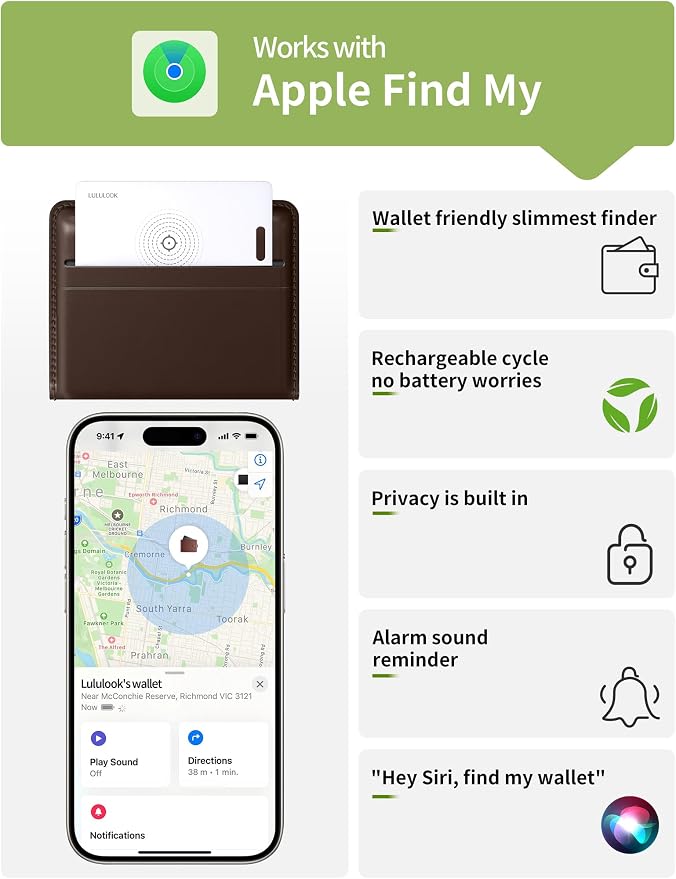 LULULOOK Wallet Tracker Card, Ultra Slim Airtag Wallet Works - Image 2