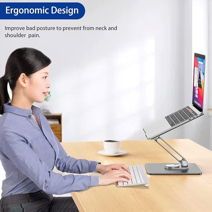 BESIGN LSX7 Laptop Stand with 360° Rotating Base, Ergonomic Adjustable Notebook - Image 4