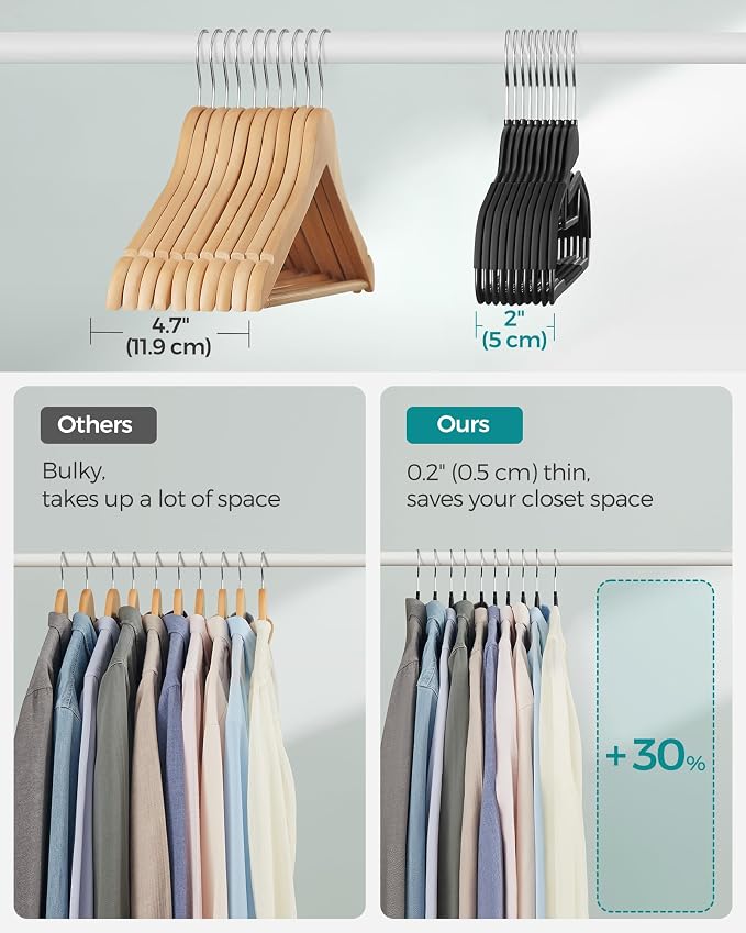 SONGMICS 50 Pack Coat Hangers, Heavy-Duty Plastic Suit Hangers, S-Shaped Opening - Image 6