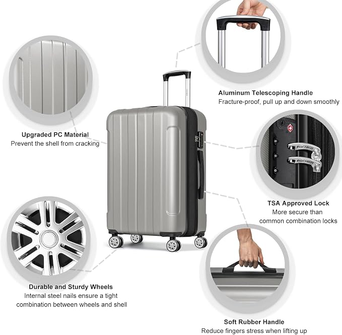 FOCHIER F Luggage Sets, Expandable 3 piece Hard Shell Luggage Set - Image 5