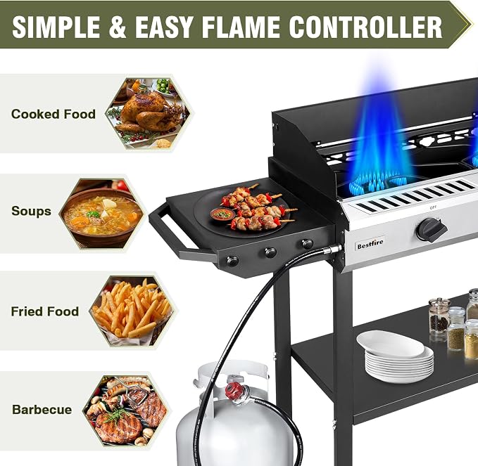 Bestfire 2 Burner Propane Stove Outdoor Camping Gas Stoves 150, 000 BTU Auto - Image 6