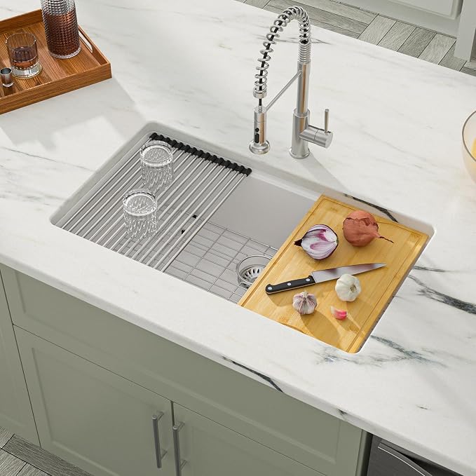Dcolora 32-Inch Granite Composite White Kitchen Sink, Single Bowl Undermount - Image 7