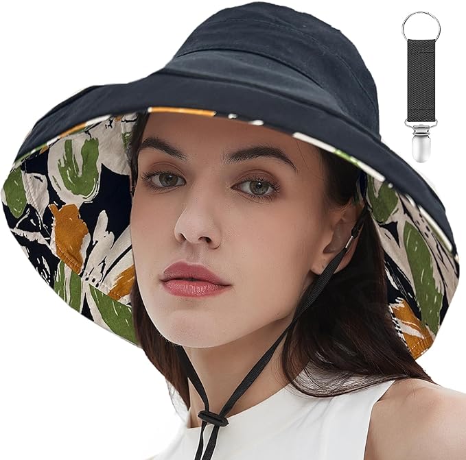 vidsel Womens Sun Hats Wide Brim Reversible Bucket Cotton Hat Packable Summer by vidsel